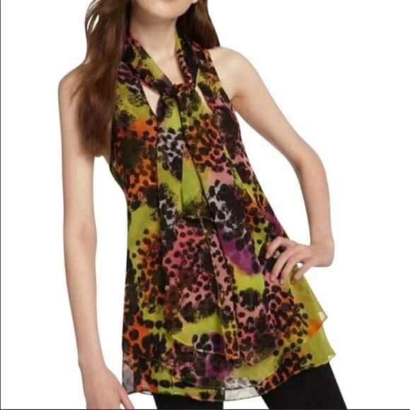 Diane von Furstenberg Bright Animal Print 100% Silk Top - Picture 1 of 9